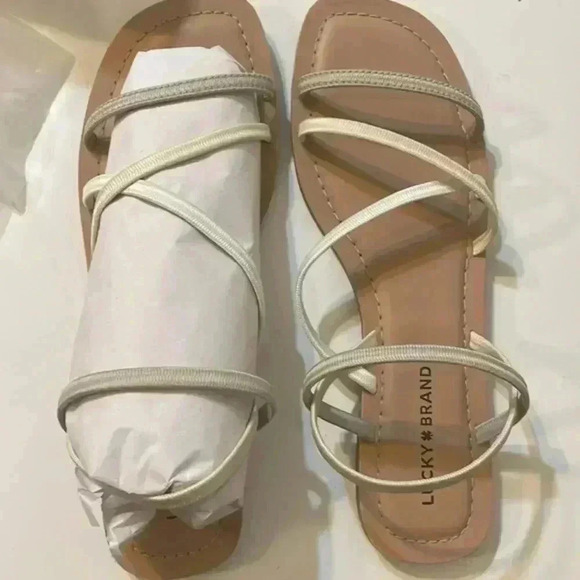 Lucky Brand sandal womens strappy LK Bizell elastic feather grey shoe SZ 11M - Picture 6 of 7